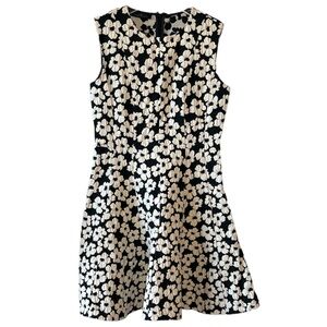 Carolina Herrera Dress | Black & White Floral Mid‑Calf Cotton Blend | Size 8